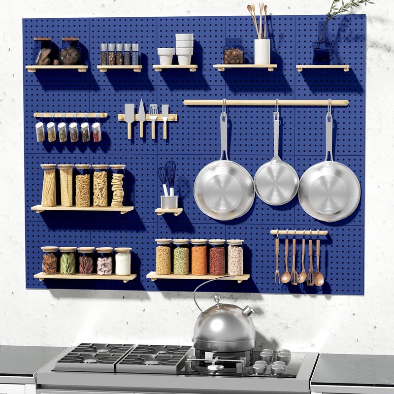 FZK Peg Board, 6PCS Metal Pegboard, Heavy Duty Pegboard Wall Organizer with Frame. Pegboard for Walls, Garage, Workbench, Craft Room Tool Organization, Metal Pegboard Panels 12in*12in,Blue - Image 4